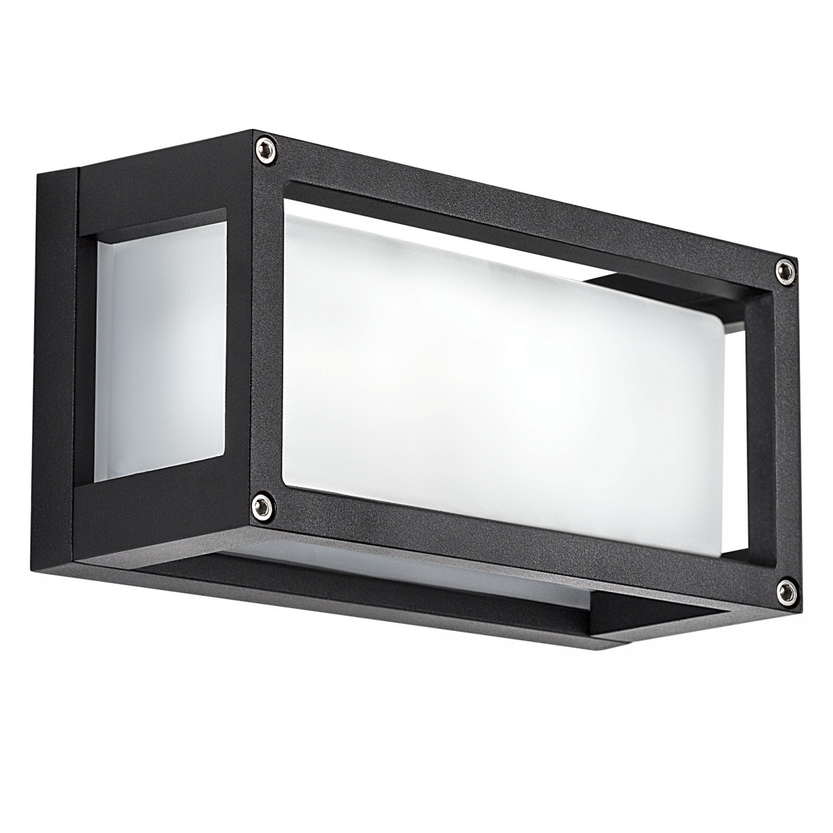 Brick muurlamp zwart aluminium, wandlamp met matte beglazing en E27 fitting voor diffuse LED-verlichting buiten.