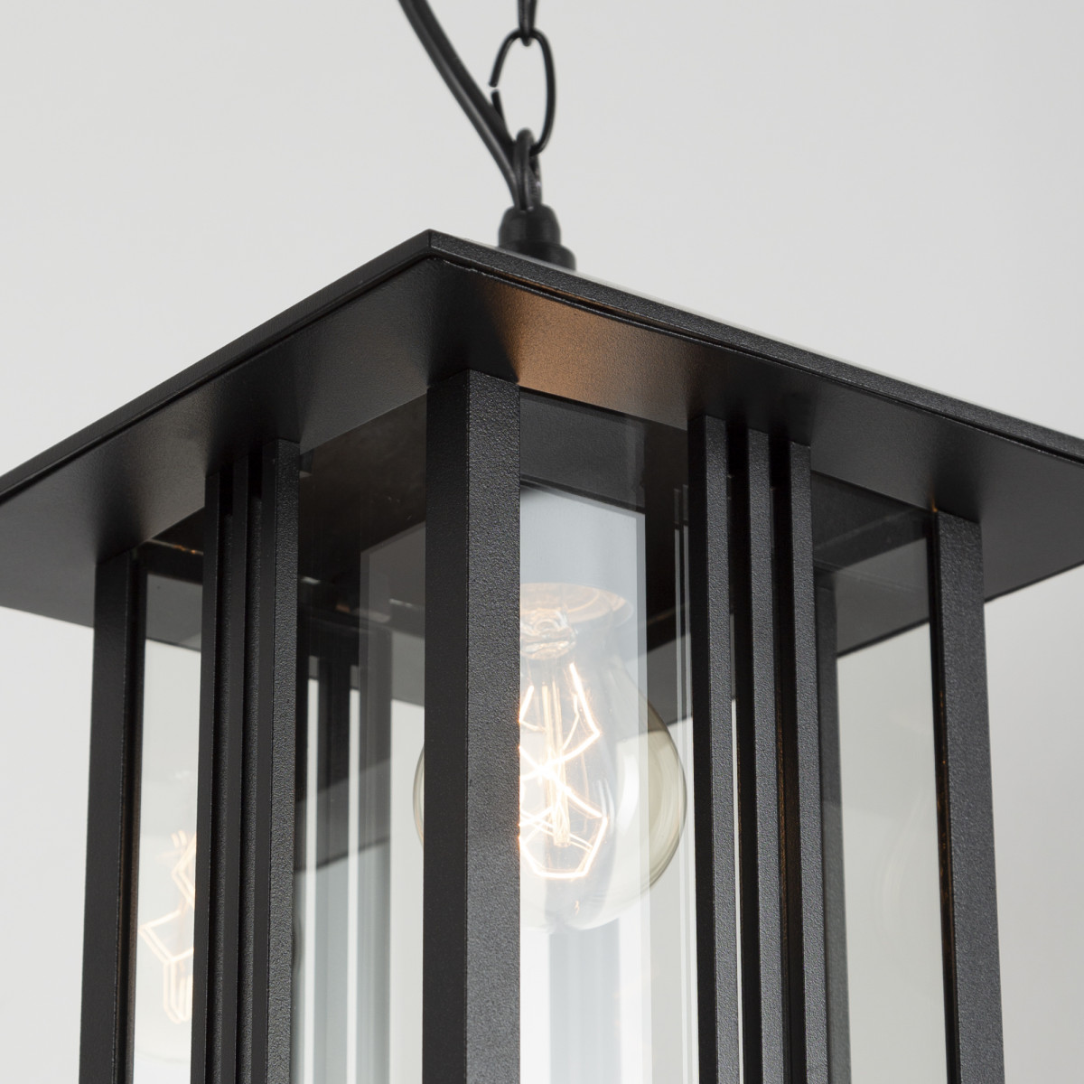 zwarte hanglamp aan ketting inclusief plafondplaat, heldere beglazing, e27 fitting, verandalamp, lamp aan ketting voor buiten onder afdak