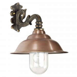 Stallamp Chateau Brons met bronzen arm, koperen kap en helder stolpglas -  klassieke wandlamp van KS Verlichting