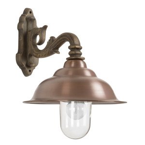 Buitenlamp Chateau 2 met bronzen wandsteun en koperen kap – klassieke wandlamp met heldere glazen stolp