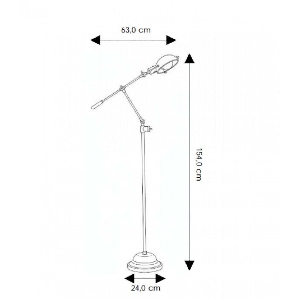 Royce vloerlamp uit de Ambiance-serie in Brons, uitgevoerd in messing met beweegbare arm en retro tuimelschakelaar.