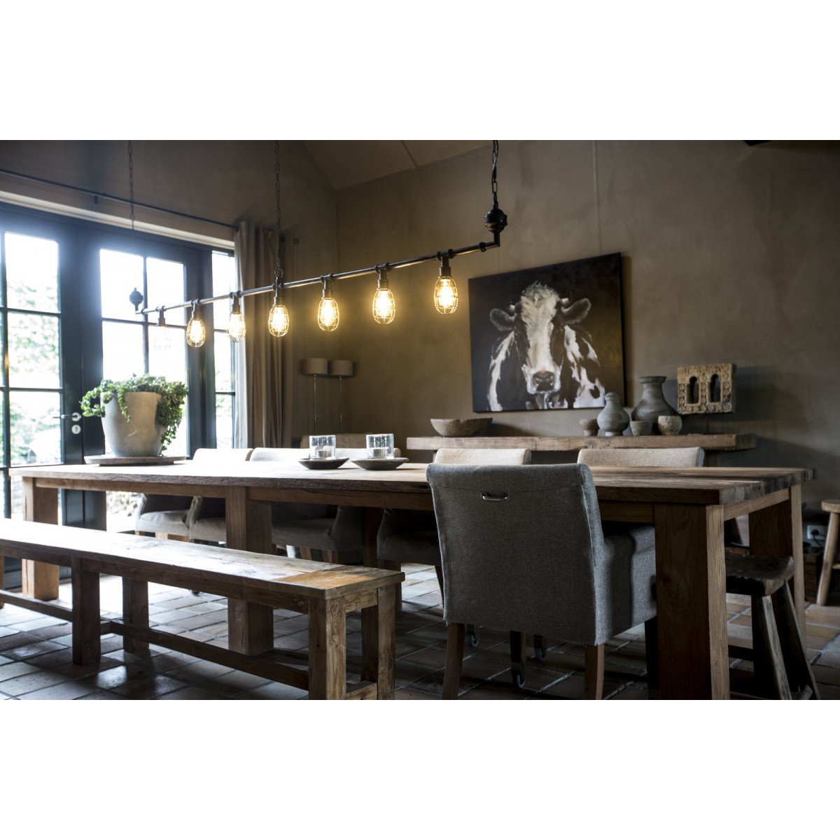 Industriële hanglamp Sandford antique black 5-lights | Nostalux.nl